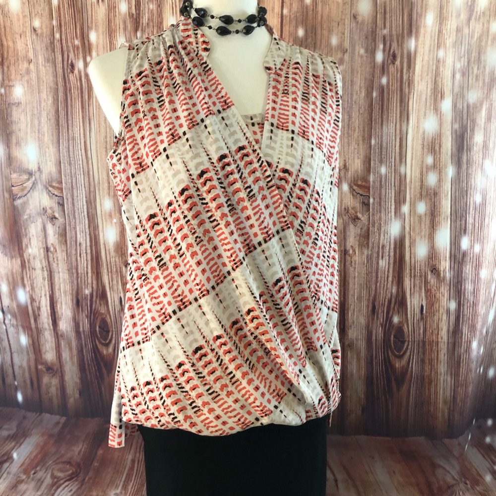 Alfani Coral & White Crossover Sleeveless Top
